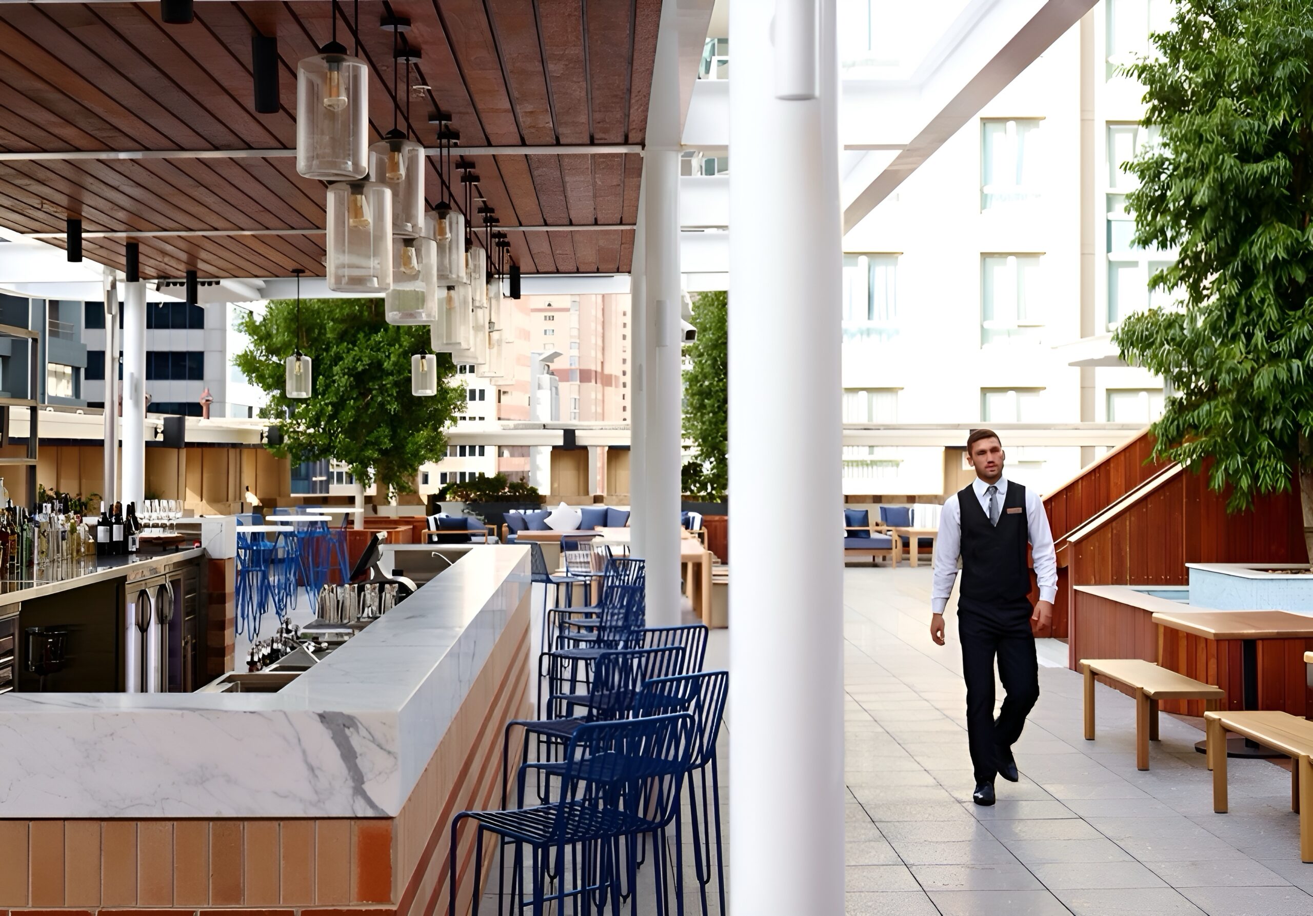 Doyen Group building interior photo outside pool bar