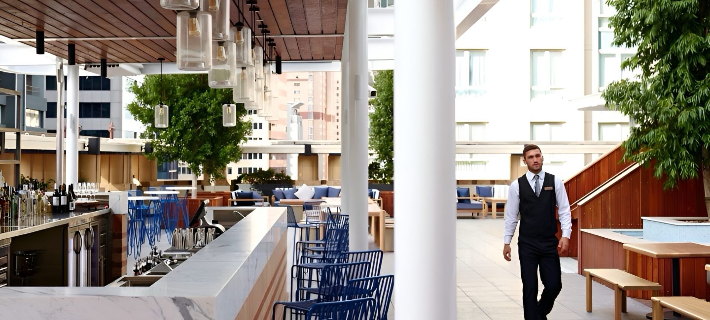 Doyen Group building interior photo outside pool bar